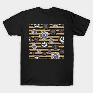 Modern Gears on Yellow and Black striped background T-Shirt